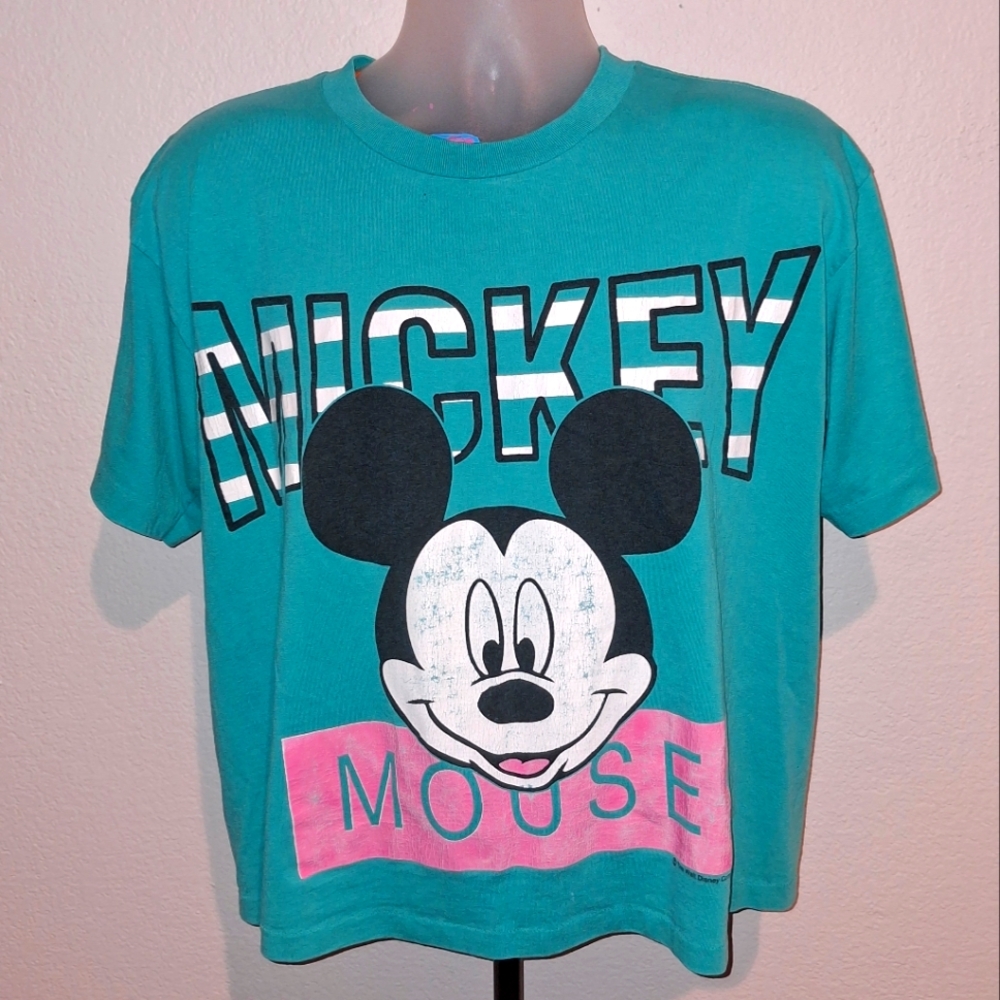 Vintage Single Stitch Mickey Mouse Cropped T Shirt Size Large